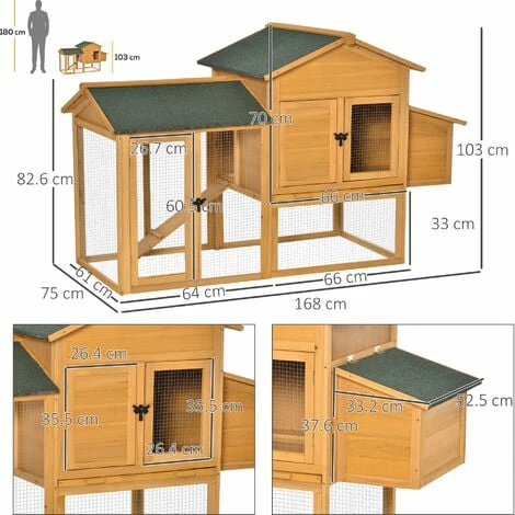 PawHut 168cm Chicken Coop Hen House w/ Run Nesting Box Slide Out Tray Yellow PawHut 168cm Chicken Coop Hen House W/ Run Nesting Box Slide Out Tray Yellow -PawHut Shop 35493037 2