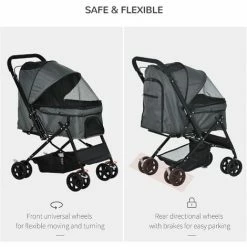 PawHut Pet Stroller Dog Foldable Travel Carriage With Reversible Handle -PawHut Shop 35549094 5
