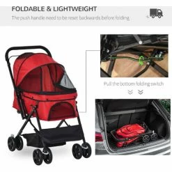 PawHut Pet Stroller Dog Foldable Travel Carriage With Reversible Handle -PawHut Shop 35549100 5