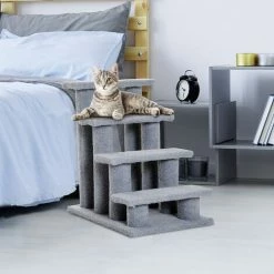 PawHut Dog Steps For Bed 4 Step Pet Stairs For Sofa Dog Cat Climb Ladder Grey -PawHut Shop 36012695 3