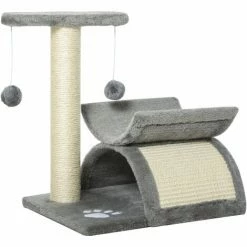 PawHut Cat Tree Plush Scratcher Kitty Activity Play Center Tunnel Dangling Ball