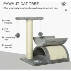 PawHut Cat Tree Plush Scratcher Kitty Activity Play Center Tunnel Dangling Ball -PawHut Shop 36012703 4