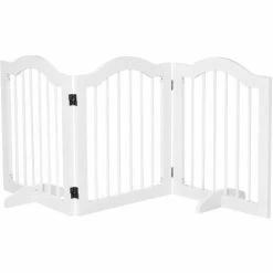 PawHut Freestanding Pet Gate Safety Barrier 3 Pannel W/ Support Feet White