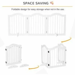 PawHut Freestanding Pet Gate Safety Barrier 3 Pannel W/ Support Feet White -PawHut Shop 36338004 5