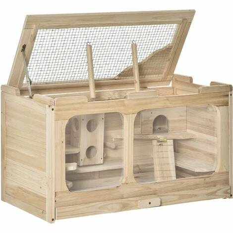 PawHut Wooden Hamster Cage Small Animal Kit Play House for Indoor 78x40x44 cm PawHut Wooden Hamster Cage Small Animal Kit Play House For Indoor 78x40x44 Cm -PawHut Shop 36497030 1