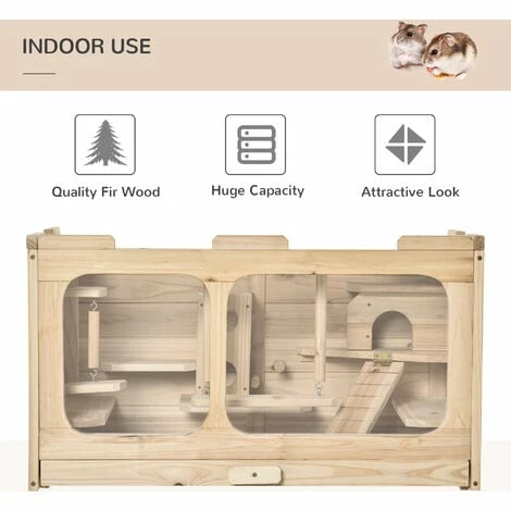 PawHut Wooden Hamster Cage Small Animal Kit Play House for Indoor 78x40x44 cm PawHut Wooden Hamster Cage Small Animal Kit Play House For Indoor 78x40x44 Cm -PawHut Shop 36497030 4