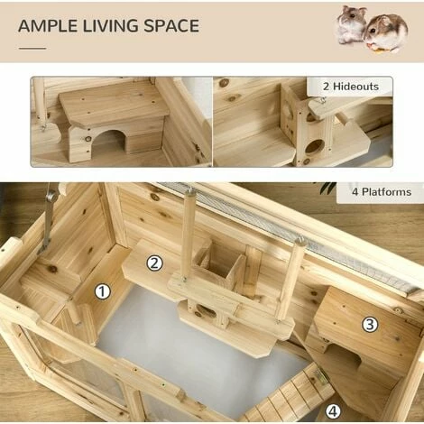 PawHut Wooden Hamster Cage Small Animal Kit Play House for Indoor 78x40x44 cm PawHut Wooden Hamster Cage Small Animal Kit Play House For Indoor 78x40x44 Cm -PawHut Shop 36497030 5