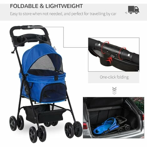 PawHut Pet Stroller No-Zip Foldable Travel Carriage with Brake Basket Canopy PawHut Pet Stroller No-Zip Foldable Travel Carriage With Brake Basket Canopy -PawHut Shop 36687248 5