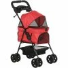 PawHut Pet Stroller No-Zip Foldable Travel Carriage With Brake Basket Canopy