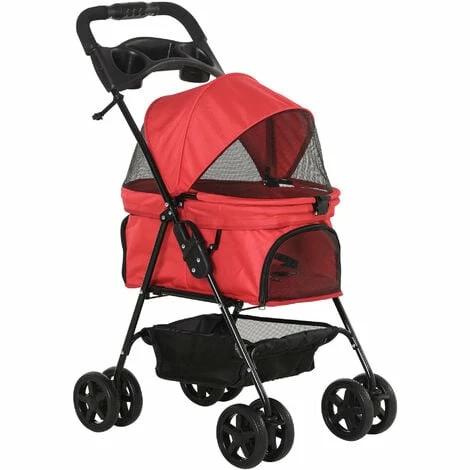 PawHut Pet Stroller No-Zip Foldable Travel Carriage with Brake Basket Canopy PawHut Pet Stroller No-Zip Foldable Travel Carriage With Brake Basket Canopy -PawHut Shop 36687267 1