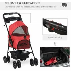 PawHut Pet Stroller No-Zip Foldable Travel Carriage With Brake Basket Canopy 4 PawHut Pet Stroller No-Zip Foldable Travel Carriage With Brake Basket Canopy -PawHut Shop 36687267 5