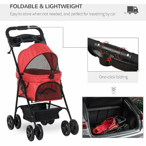 PawHut Pet Stroller No-Zip Foldable Travel Carriage with Brake Basket Canopy PawHut Pet Stroller No-Zip Foldable Travel Carriage With Brake Basket Canopy -PawHut Shop 36687267 5