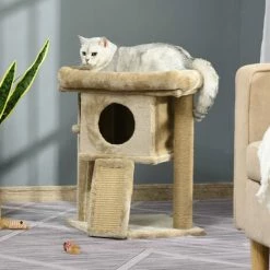 PawHut Cat Tree Activity Centre W/ Scratching Pad, Toy Ball, Cat House - Coffee -PawHut Shop 36687284 3