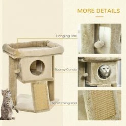 PawHut Cat Tree Activity Centre W/ Scratching Pad, Toy Ball, Cat House - Coffee -PawHut Shop 36687284 5