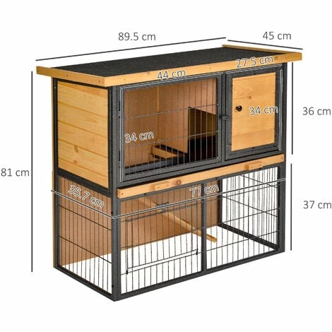 PawHut Wood-metal Rabbit Hutch Elevated Pet House Outdoor 89.5 x 45 x 81cm PawHut Wood-metal Rabbit Hutch Elevated Pet House Outdoor 89.5 X 45 X 81cm -PawHut Shop 36876301 2