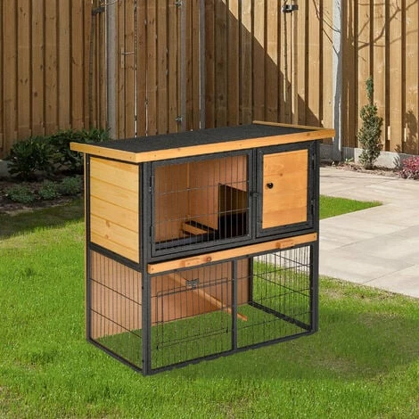 PawHut Wood-metal Rabbit Hutch Elevated Pet House Outdoor 89.5 x 45 x 81cm PawHut Wood-metal Rabbit Hutch Elevated Pet House Outdoor 89.5 X 45 X 81cm -PawHut Shop 36876301 3