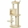 PawHut 3-Tier Deluxe Cat Activity Tree Scratching Posts Perch House Kitten Beige