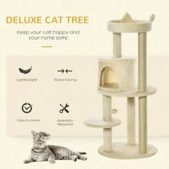 PawHut 3-Tier Deluxe Cat Activity Tree Scratching Posts Perch House Kitten Beige -PawHut Shop 37150153 4