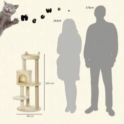 PawHut 3-Tier Deluxe Cat Activity Tree Scratching Posts Perch House Kitten Beige -PawHut Shop 37150153 5