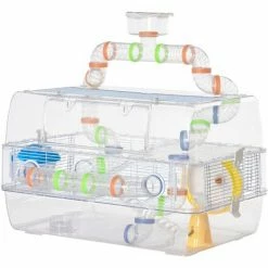 PawHut Transparent Hamster Cage With Accessories Gerbil Haven Rodent House