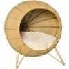 PawHut Wicker Cat Bed Elevated Rattan Kitten Basket Cozy Cave W/ Soft Cushion