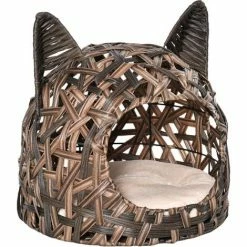 PawHut Wicker Cat Bed Elevated Rattan Kitten Basket Cozy Cave W/ Soft Cushion