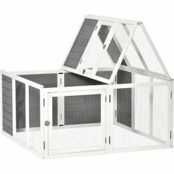 PawHut Rabbit Hutch Small Animal Guinea Pig House With Openable Roof Grey