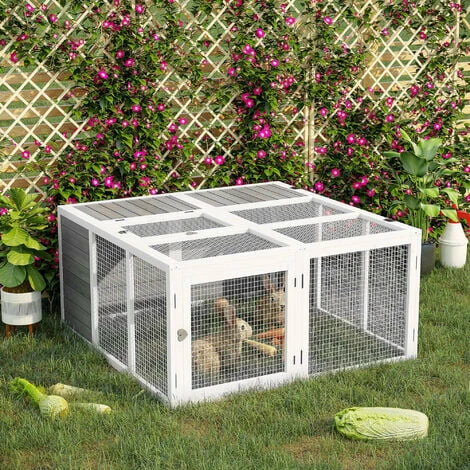 PawHut Rabbit Hutch Small Animal Guinea Pig House with Openable Roof Grey PawHut Rabbit Hutch Small Animal Guinea Pig House With Openable Roof Grey -PawHut Shop 37331099 3