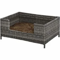 PawHut Rattan Dog Sofa W/ Removable Soft Cushion Indoor Outdoor Use - Grey