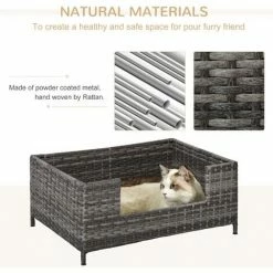 PawHut Rattan Dog Sofa W/ Removable Soft Cushion Indoor Outdoor Use - Grey -PawHut Shop 37770788 4