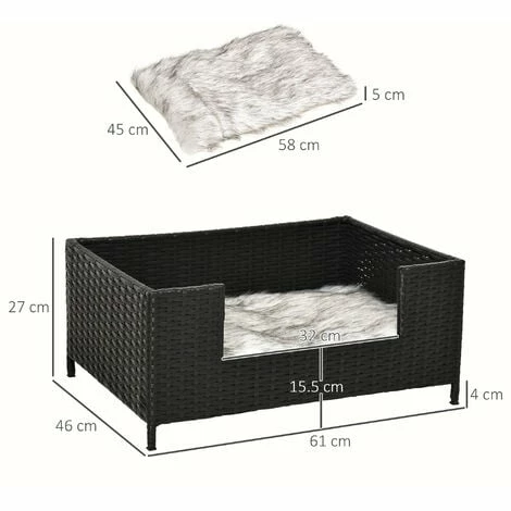 PawHut Rattan Dog Sofa w/ Removable Soft Cushion Indoor Outdoor Use - Black PawHut Rattan Dog Sofa W/ Removable Soft Cushion Indoor Outdoor Use - Black -PawHut Shop 37770791 2