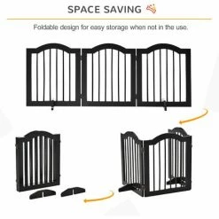 PawHut Freestanding Pet Gate Safety Barrier 3 Pannel W/ Support Feet Black -PawHut Shop 37770795 5
