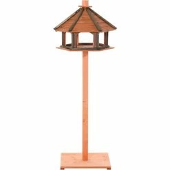 PawHut Wooden Bird Feeder Bird Table With Roof For Outside Use Brown 130cm