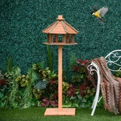 PawHut Wooden Bird Feeder Bird Table With Roof For Outside Use Brown 130cm -PawHut Shop 37770803 3