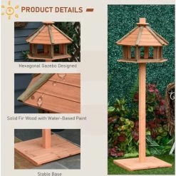 PawHut Wooden Bird Feeder Bird Table With Roof For Outside Use Brown 130cm -PawHut Shop 37770803 5