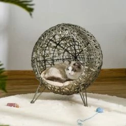 PawHut Rattan Wicker Elevated Cat House Kitten Bed Pet Furniture With Cushion 2 PawHut Rattan Wicker Elevated Cat House Kitten Bed Pet Furniture With Cushion -PawHut Shop 37770809 3