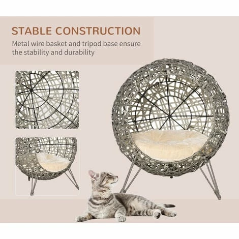PawHut Rattan Wicker Elevated Cat House Kitten Bed Pet Furniture with Cushion PawHut Rattan Wicker Elevated Cat House Kitten Bed Pet Furniture With Cushion -PawHut Shop 37770809 4