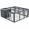 PawHut Rabbit Hutch Small Animal Guinea Pig House With Openable Roof Dark Grey
