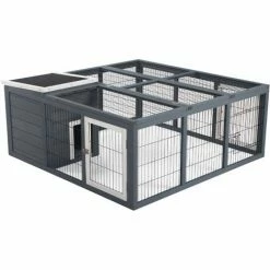 PawHut Rabbit Hutch Small Animal Guinea Pig House With Openable Roof Dark Grey
