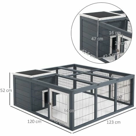 PawHut Rabbit Hutch Small Animal Guinea Pig House with Openable Roof Dark Grey PawHut Rabbit Hutch Small Animal Guinea Pig House With Openable Roof Dark Grey -PawHut Shop 37770826 2