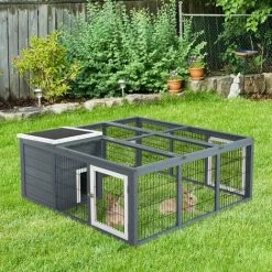 PawHut Rabbit Hutch Small Animal Guinea Pig House With Openable Roof Dark Grey 2 PawHut Rabbit Hutch Small Animal Guinea Pig House With Openable Roof Dark Grey -PawHut Shop 37770826 3