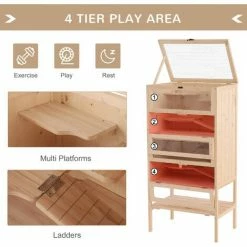 PawHut Hamster Cage Wooden Mouse Rodent Small Pet Animals Tall 5-Tier Play -PawHut Shop 4102082 4
