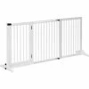 PawHut Wooden Freestanding Pet Gate Adjustable W/ Door Lock Safe Barrier White