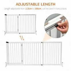 PawHut Wooden Freestanding Pet Gate Adjustable W/ Door Lock Safe Barrier White -PawHut Shop 41555857 4
