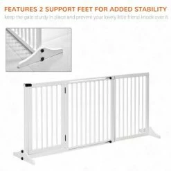 PawHut Wooden Freestanding Pet Gate Adjustable W/ Door Lock Safe Barrier White -PawHut Shop 41555857 5
