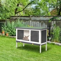PawHut Wooden Rabbit Hutch Bunny Cage Openable Roof For Outdoor 90 X 45 X 65 Cm -PawHut Shop 42718348 3