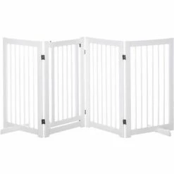 Front Page 6 PawHut Wooden Freestanding Pet Gate 4 Panels Foldable Dog Safety Fence White