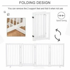 PawHut Wooden Freestanding Pet Gate 4 Panels Foldable Dog Safety Fence White -PawHut Shop 42768942 4