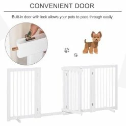 PawHut Wooden Freestanding Pet Gate 4 Panels Foldable Dog Safety Fence White -PawHut Shop 42768942 5
