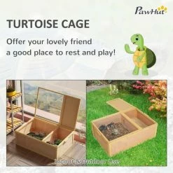 PawHut 94 Cm Wooden Tortoise House Turtle Habitat Small Reptile Cage Yellow -PawHut Shop 42768990 4